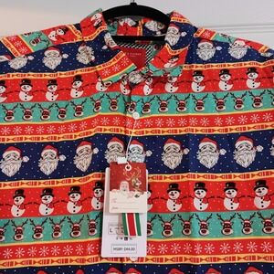 Denim & Flower Mens Large Holiday Christmas Button Shirt NWT Santa Reindeer Snow